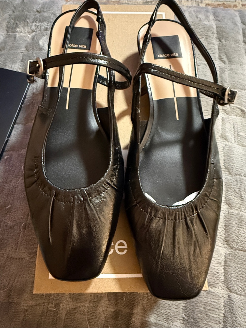 Women’s Dolce Vita Rianne Midnight Crinkle Patent Slingback Flats Shoes 9.5 NIB